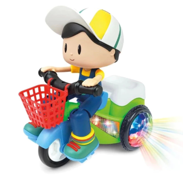 Brinquedo Motoqueiro Triciclo Empina e Gira 360°