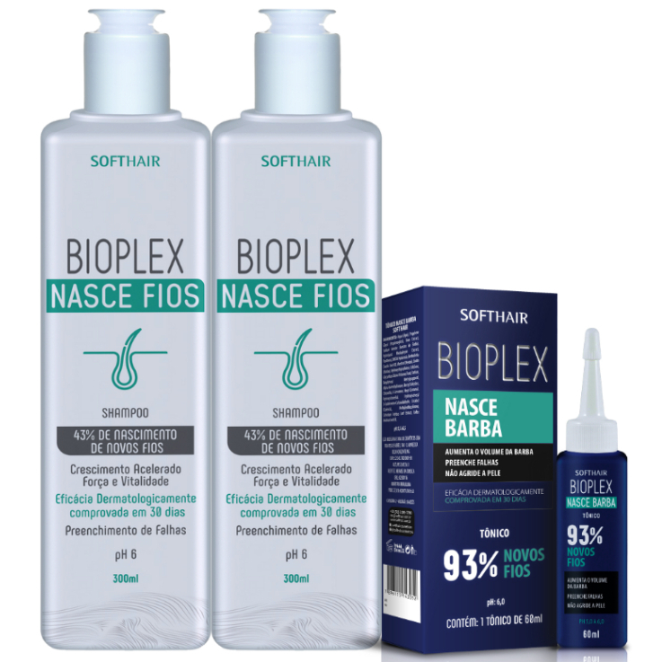 Kit Softhair 2 Shampoo Bioplex Nasce Fios 300ml + Tonico Nasce Barba 60ml