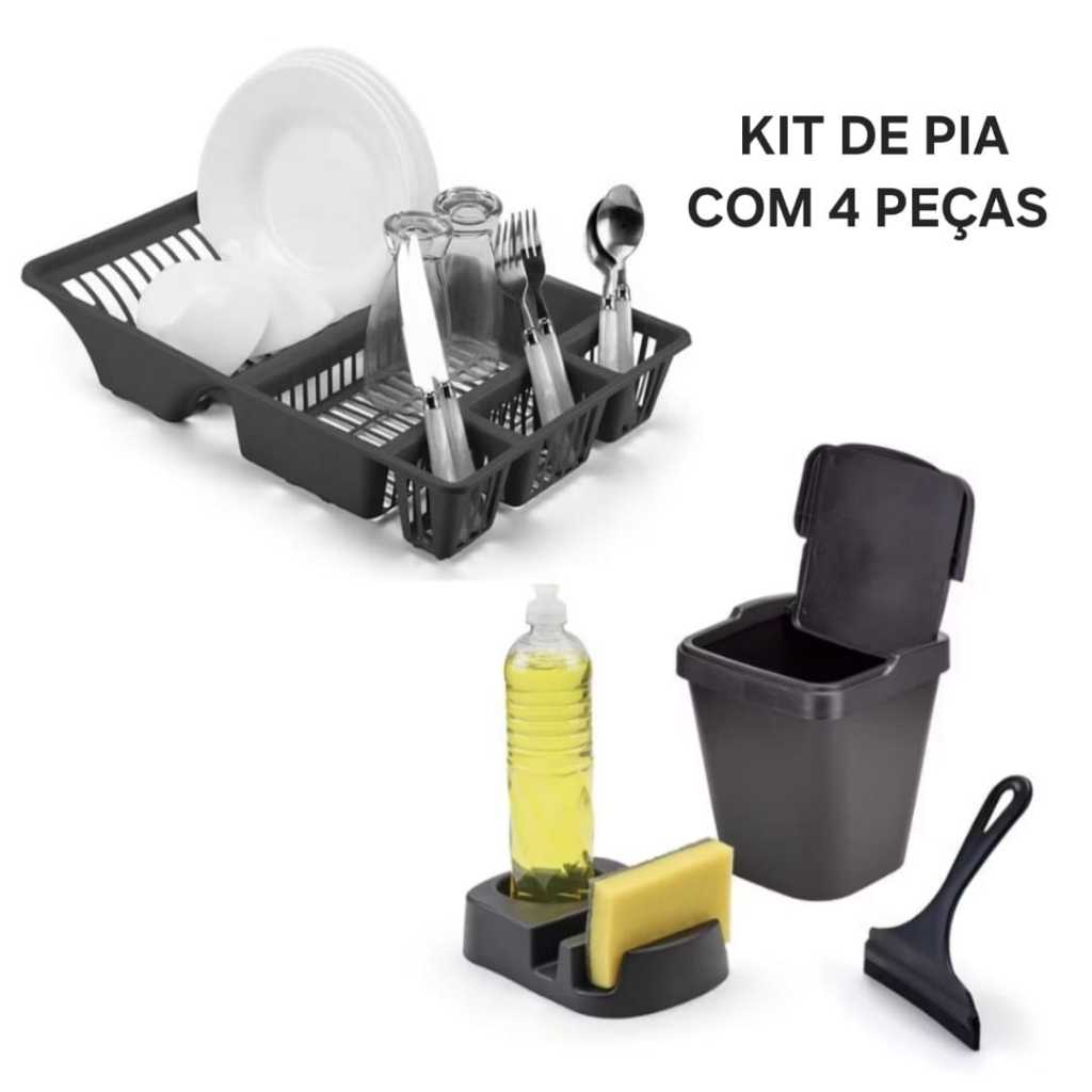 Kit De Cozinha Pia Com Porta Detergente Rodinho de Pia Lixeira 4,8 Litros E Escorredor De Louças em Oferta na Shopee
