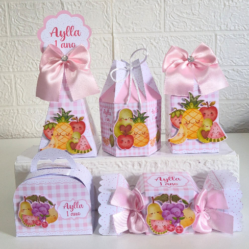 Kit Festa Personalizados FRUTINHAS KAWAII - FRUTAS QUITANDINHA - Caixinhas para Lembrancinhas Aniversario