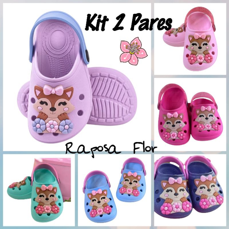 Kit 2 Pares Sandália Babuche Infantil Menina Raposa Flor em Oferta na Shopee