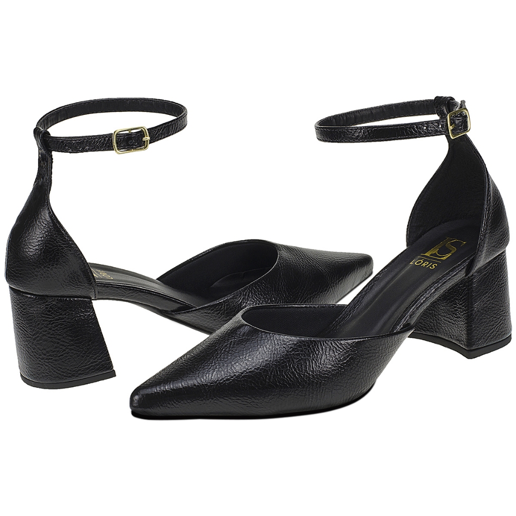 Detalhes do Sapato Feminino Scarpin Social Traseiro Fechado com Fivela Salto Bloco Bico Fino 0002