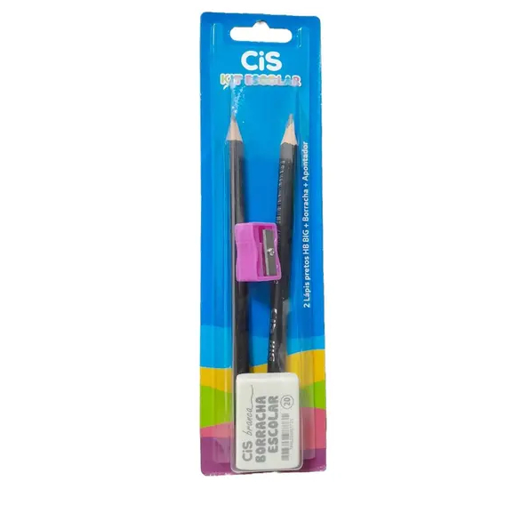 Kit Escolar 2 Lápis, Apontador E Borracha Cis