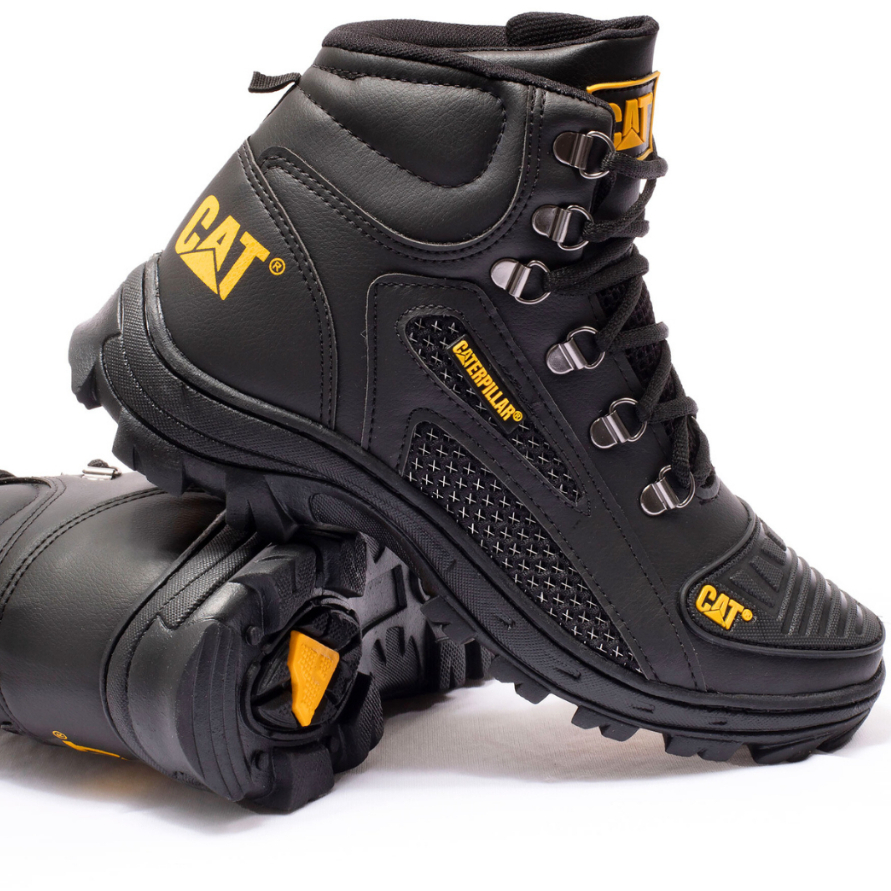 Bota CAT Coturno Preto Palmilha Gel Ortopédica Couro Masculino Promoção Envio Rápido em Oferta na Shopee