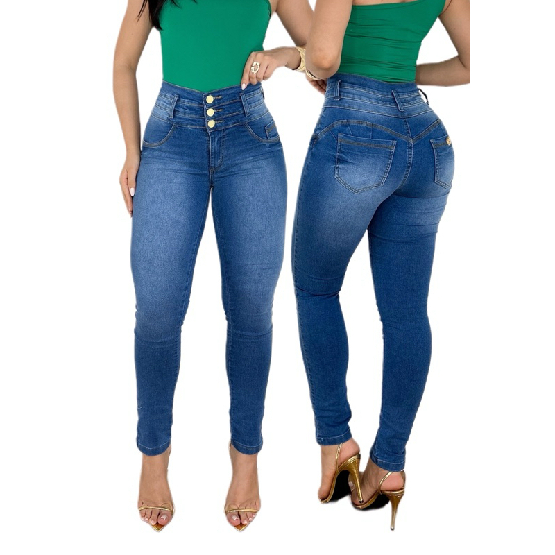 Cós triplo Calça Jeans clara feminina Modeladora Levanta Bumbum. em Oferta na Shopee