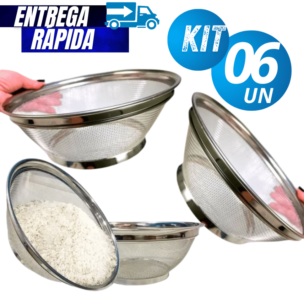 Kit 06/04/03/02 Cestas em Inox Escorredor Multiuso 22cm Cozinha Escorredor de Macarrão Legumes Arroz Fruteira Premium