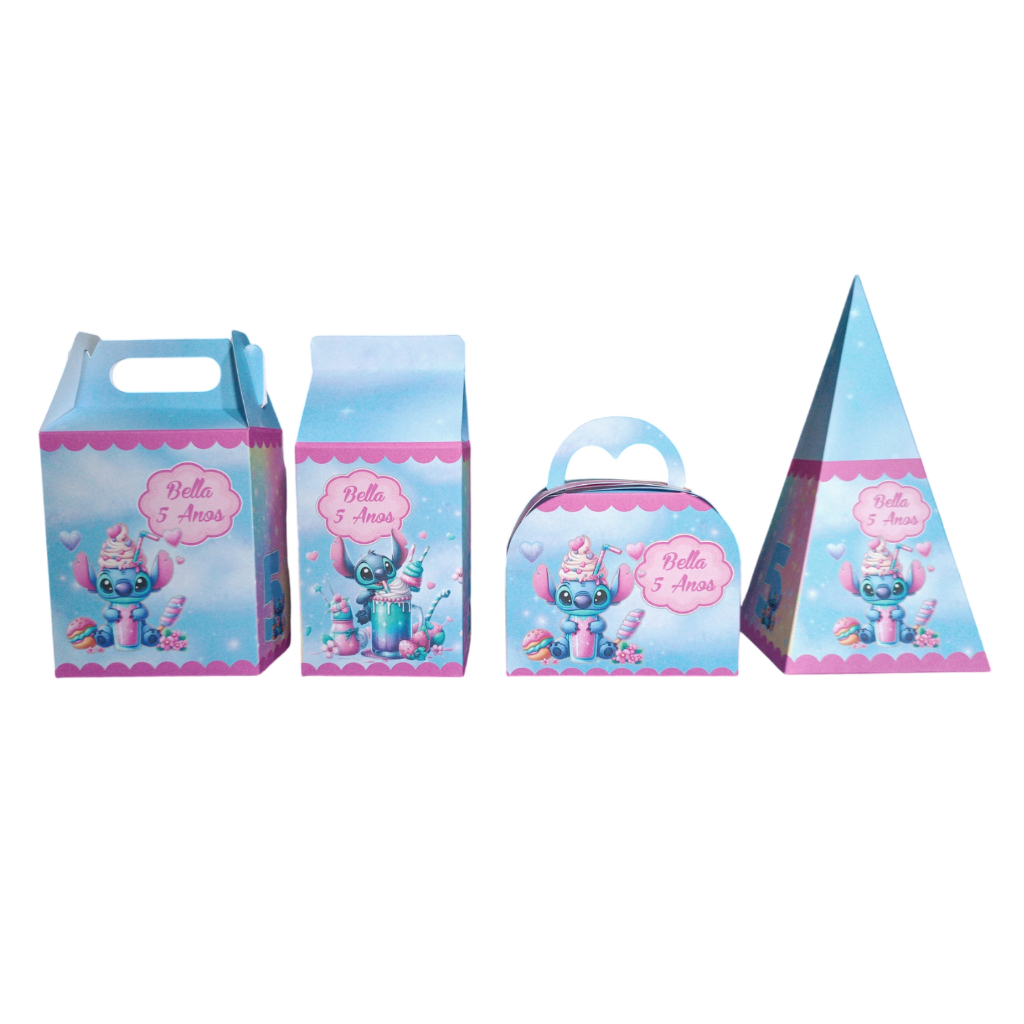 Kit Caixinhas Surpresa Aniversário Lembrancinhas Stitch Confeiteiro Personalizadas