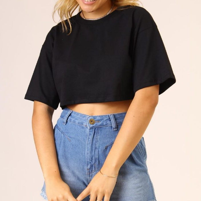 Cropped Oversized 100% Algodão Liso Básico Aesthetic Premium