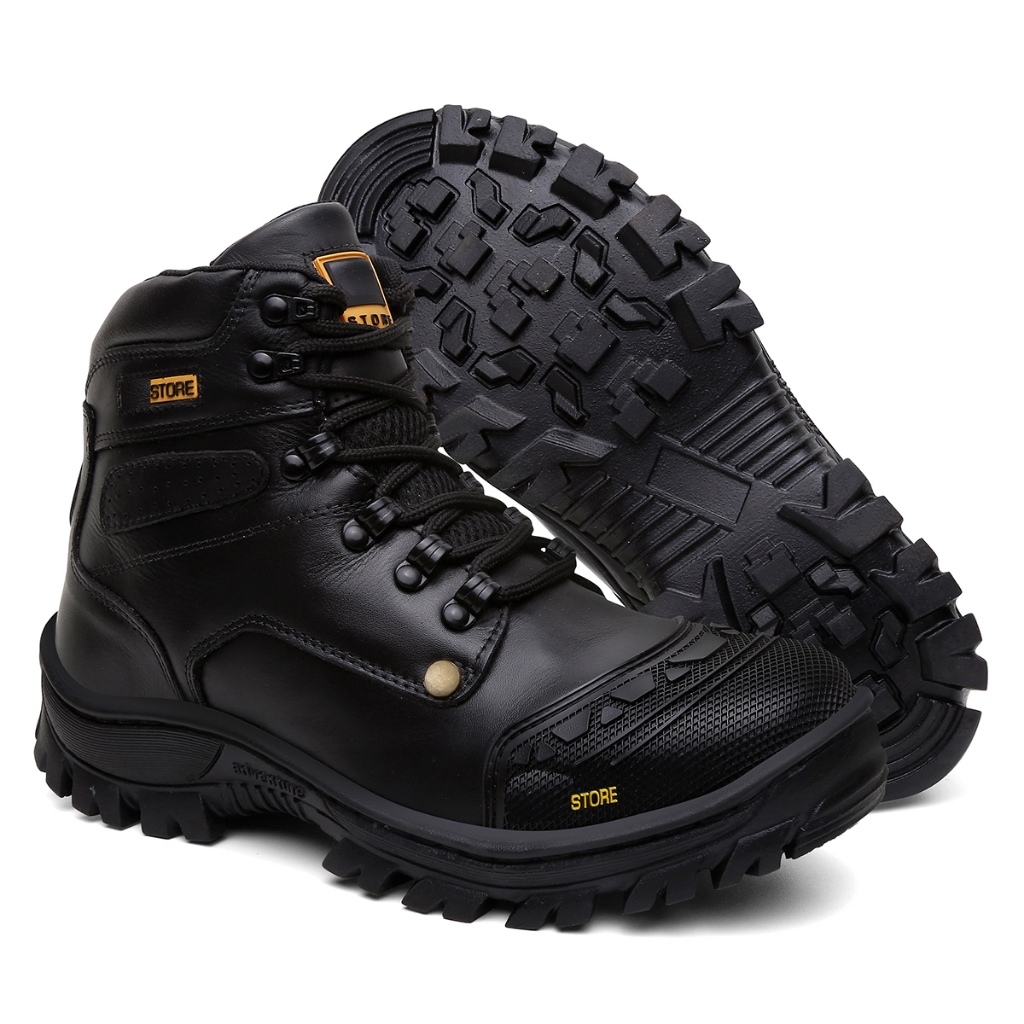 Coturno Masculino Bota Couro Macio Conforto Antiderrapante Motoqueiro, Militar, braçal.