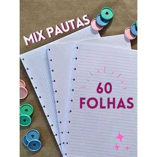 Refil de Folhas 60 folhas Caderno Inteligente/Discos-MIX Pautas Pautado,pontilhado e quadriculado-Folha Offset 90g