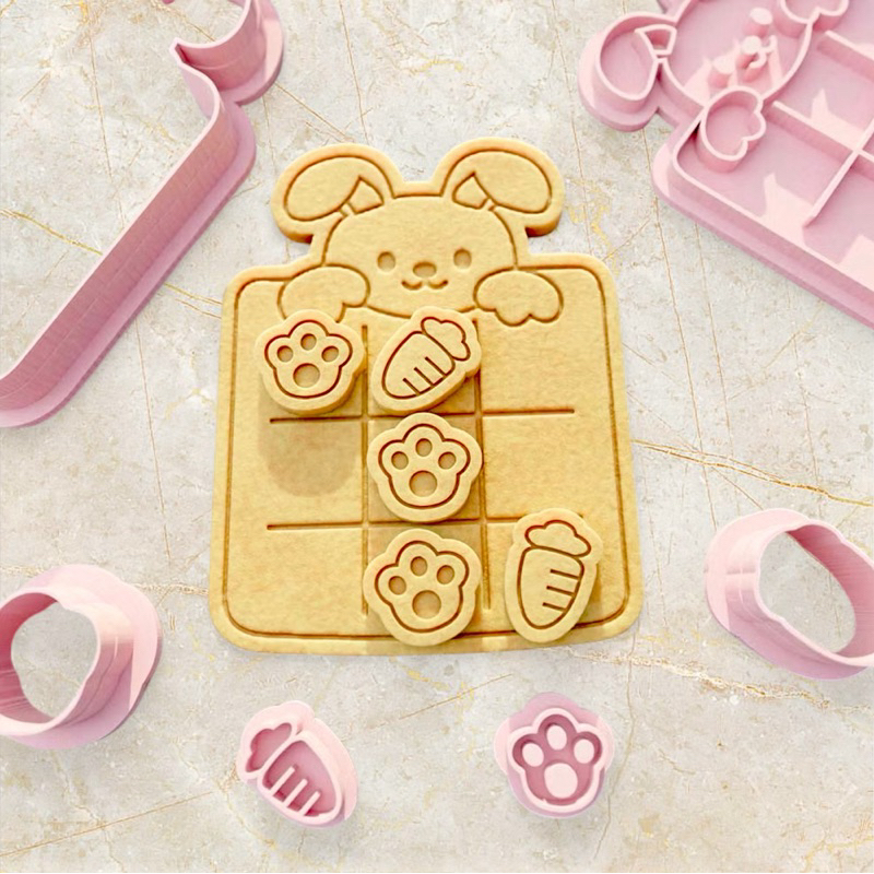 Jogo da velha de Páscoa - cortador de biscoito mais carimbos - com puxador