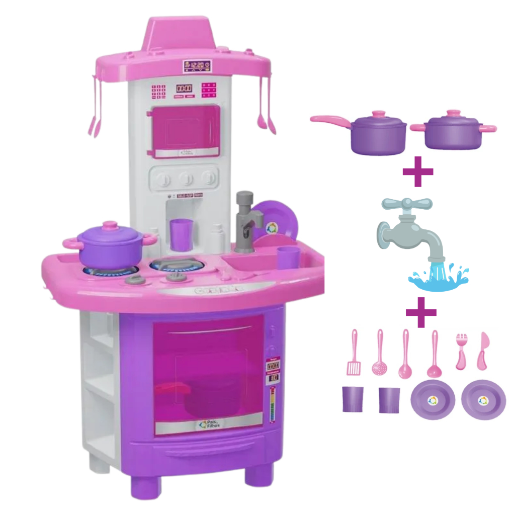 Cozinha Infantil De Brinquedo Completa Sai Água de Verdade Mini Fogão em Oferta na Shopee
