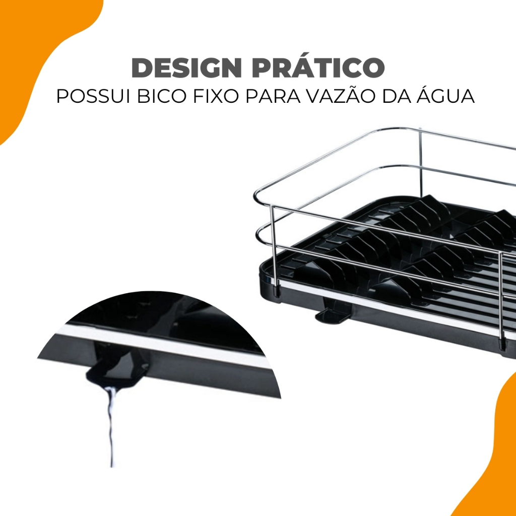 Detalhes do Escorredor de Loucas Pratos Talher Copos Com Bico de Escoamento Cozinha Preto Rack Cozinha Future