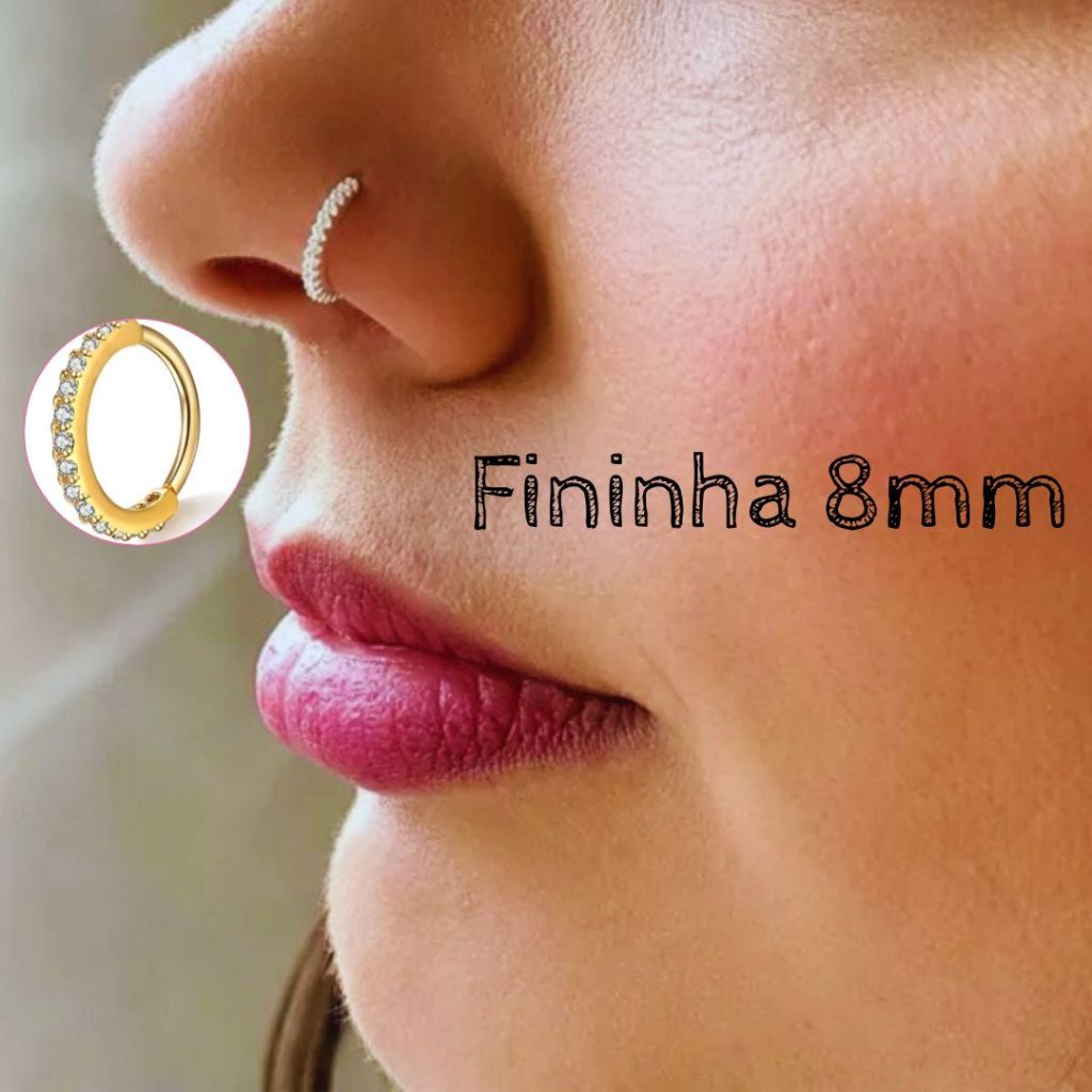 Piercing Nariz Cartilagem Argola Cravejado Strass Prata E Dourada 8mm em Oferta na Shopee