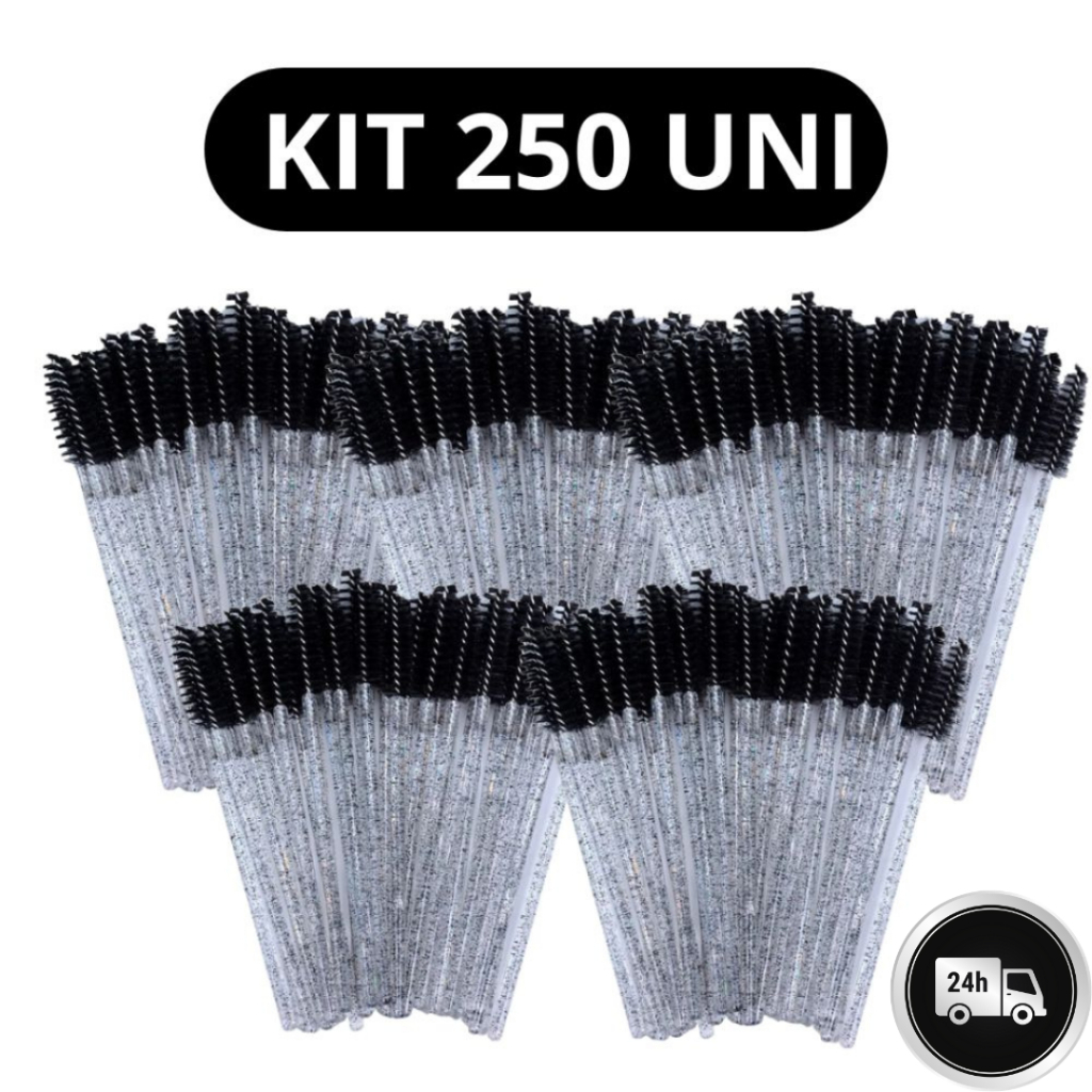 Kit 250 Escovinhas De Cílios Sobrancelha Glitter Extensão Alongamento Descartável Lash Designer Mimo