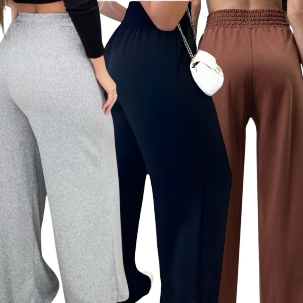 Calça Feminina Pantalona Wide Leg Duna com Bolso Cintura Alta Tendência