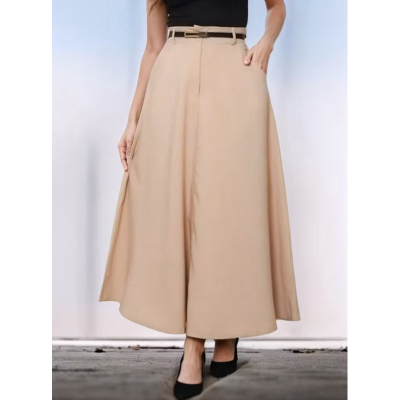 Saia Longa Rodada Feminina Alfaiataria Moda Evangélica Casual Básica Inverno Cintura Alta Elegante Tendência