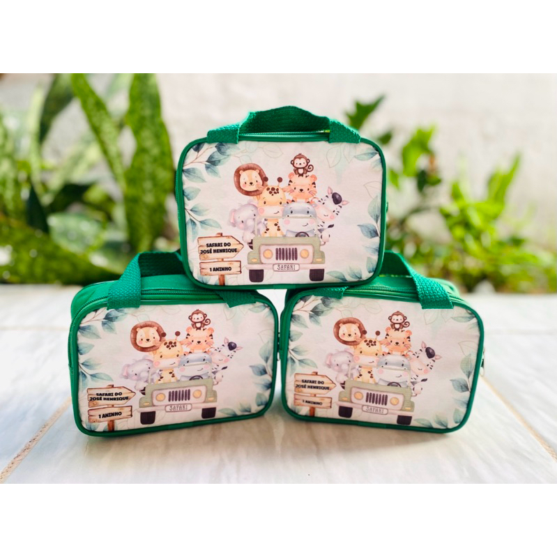 Bolsinha Safari Aquarela Personalizada Com Nome e Idade - Lembrancinha de aniversário - necessarie - maletinha