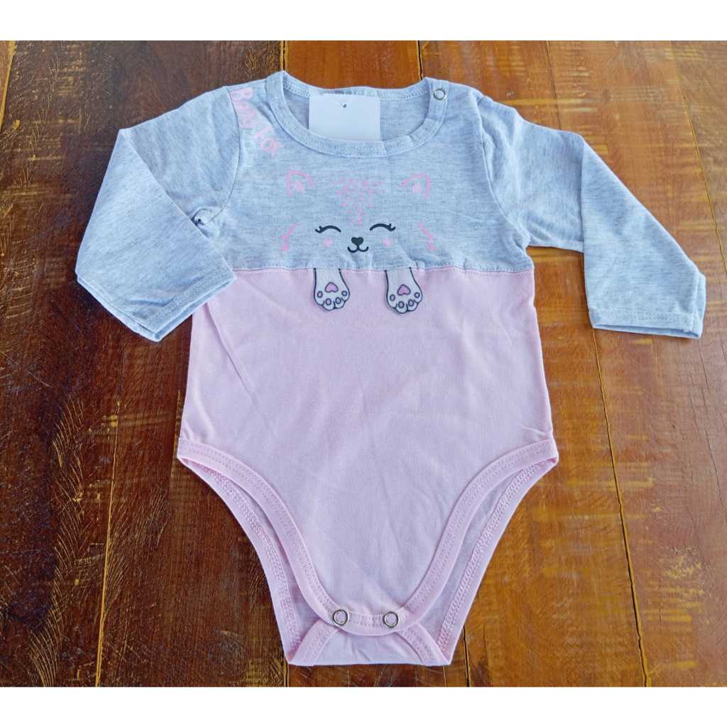 Body bebê menina - P ao G com gatinho aplicação 3D.