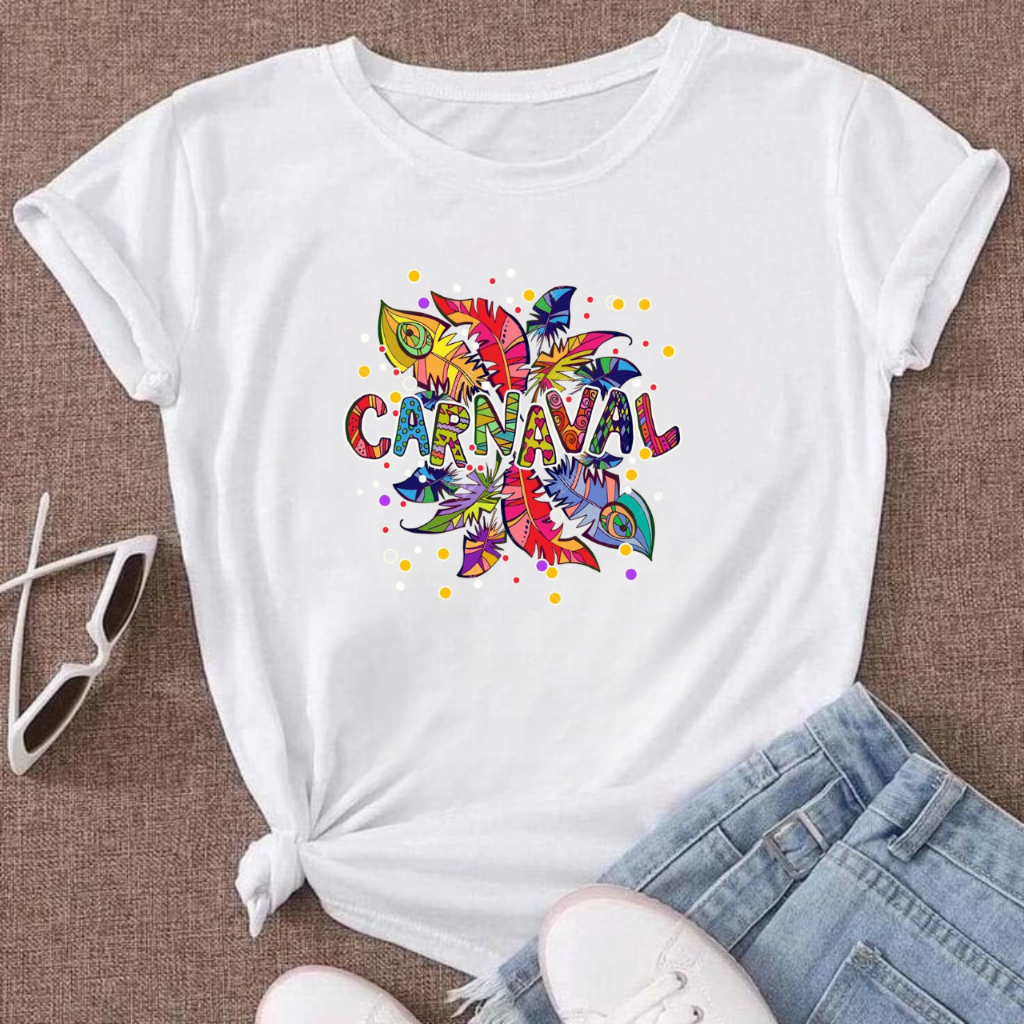 Camiseta Feminina T-Shirt Básica Camisa Carnaval Blusinha Moda  100% Algodão Promoção em Oferta na Shopee