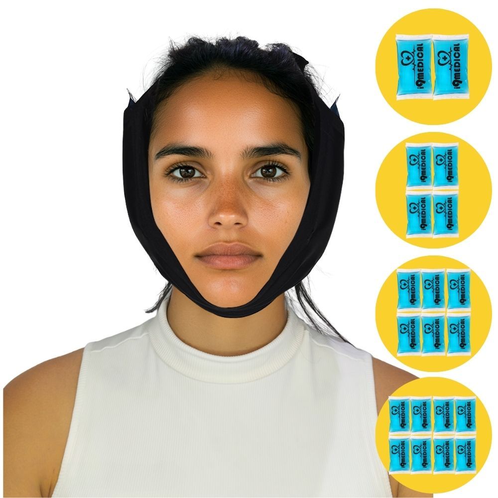 Faixa Facial Pós Operatório Cirurgia Ortognática com Bolsa Gel Térmica Alívio da DOR
