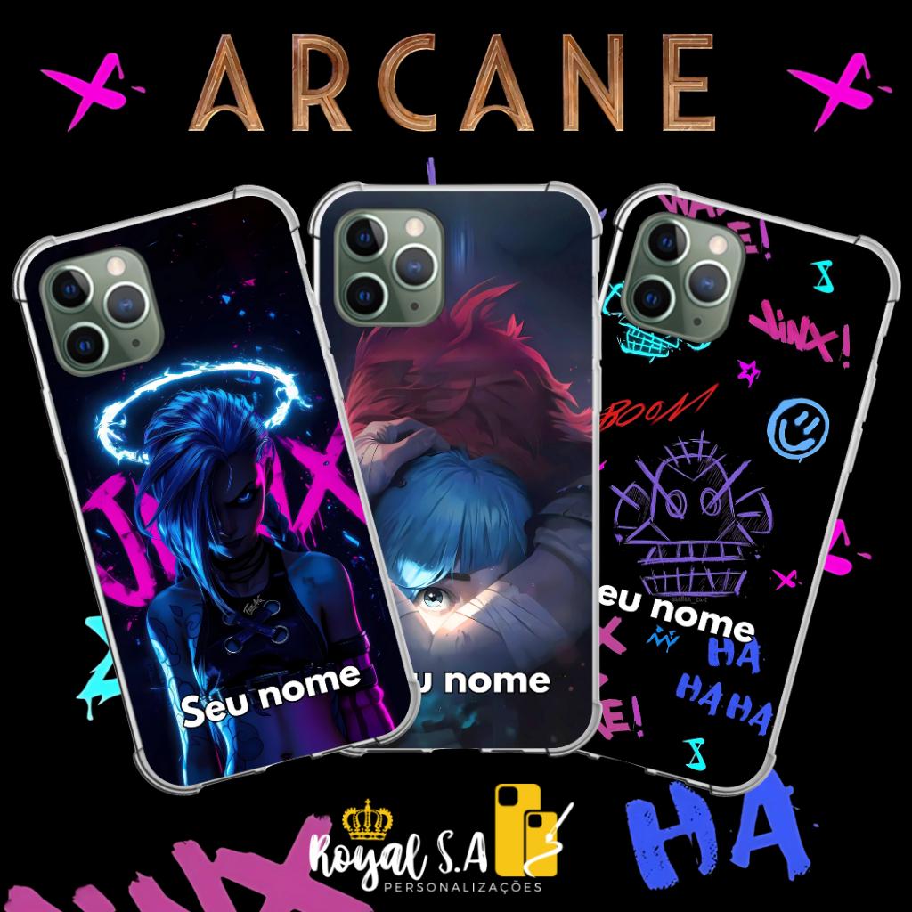 Capinha personalizada Arcane/ League of Legends/ Jinx para Samsung/ Iphone/ Motorola/ Xiaomi/ Realme em Oferta na Shopee