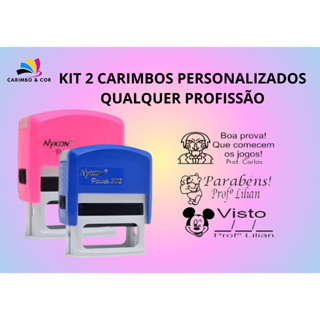KIT 2 CARIMBOS AUTOMATICO PERSONALIZADOS PROFISSOES PROFESSORES PAPELARIA NYKON 302 ENFERMAGEM PROFISSOES em Oferta na Shopee
