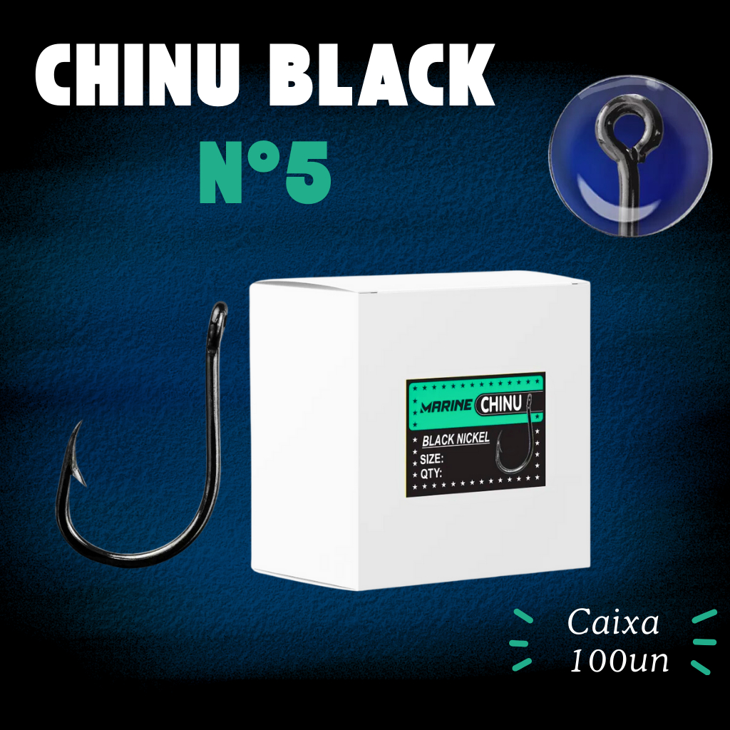 Anzol de Pesca Chinu Black Nickel Nº5 Marine Sports Caixa 100un Gancho Pescaria Fisga Resistencia