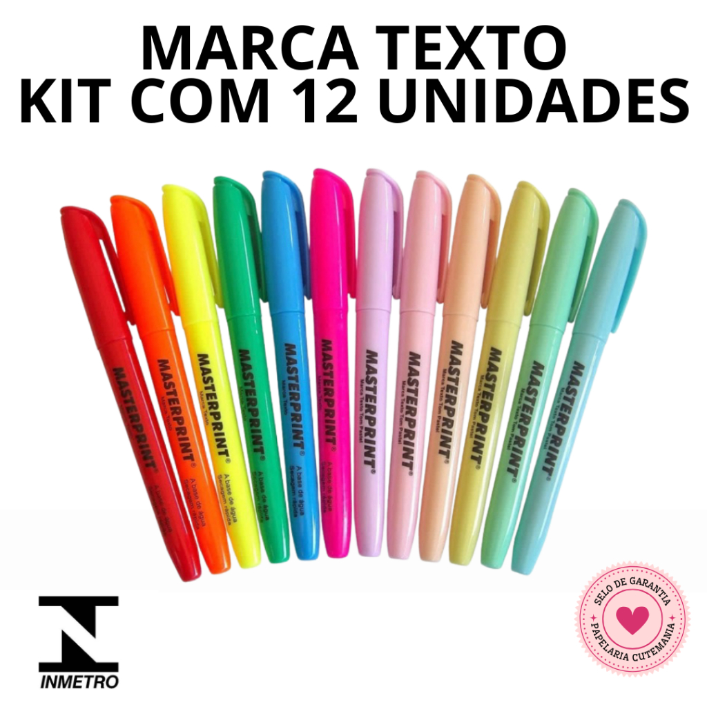 Kit 12 Cores de Marca Textos (6 Neon - 6 Pastel) Master Print Envio Imediato em Oferta na Shopee