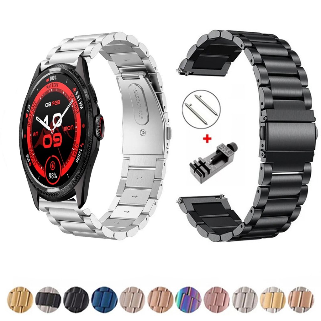 Pulseira de 24mm Metal Elos de aço inox para Smartwatch Ticwatch PRO 5 Enduro de Engate Rapido
