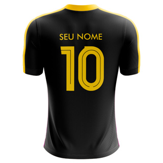 RP Styllus camiseta personalizada 100% poliéster preto e amarelo gola em V em Oferta na Shopee
