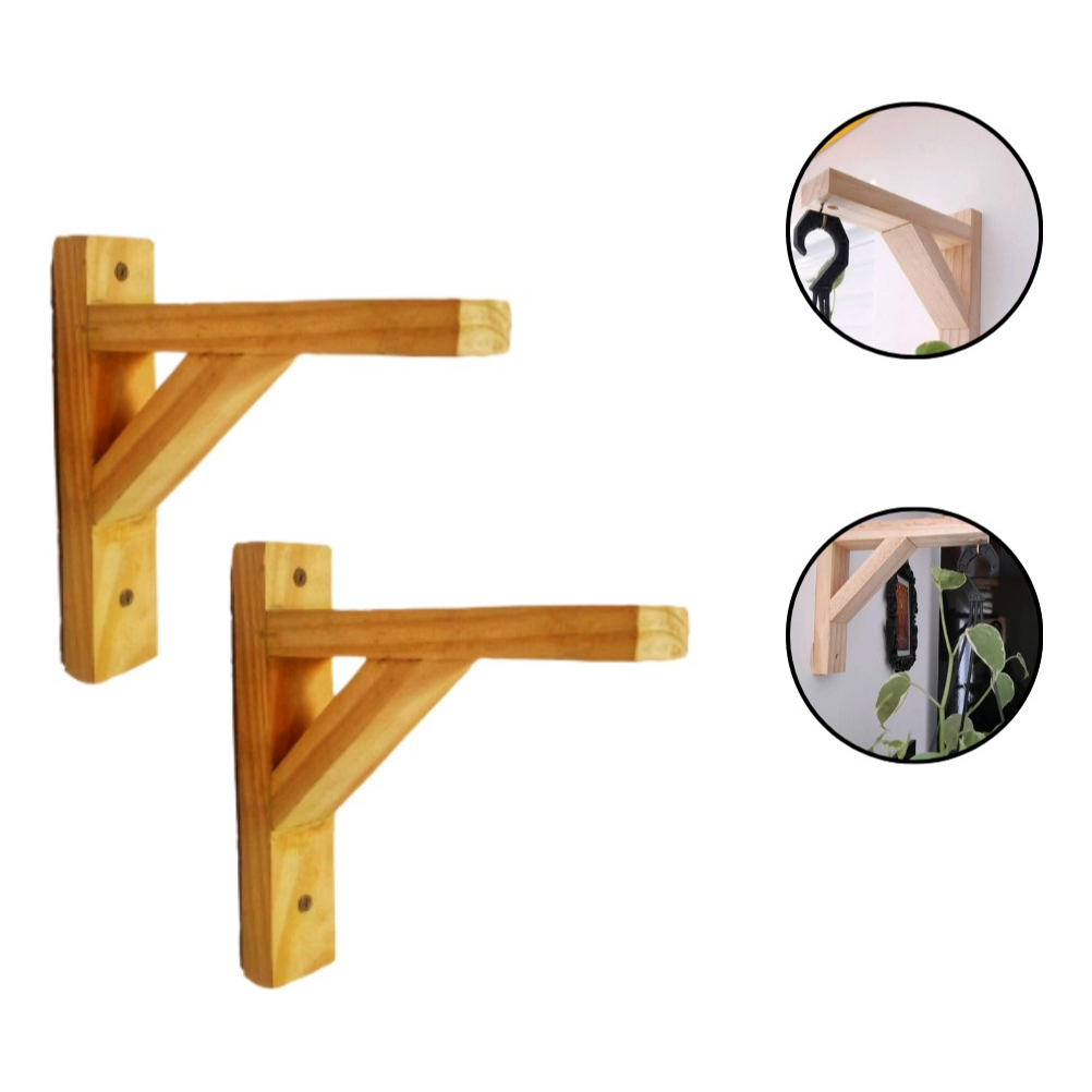 Kit 2 Mão Francesa Suporte Plantas Madeira Pinus 25x25 + Gancho para Planta e Parafusos