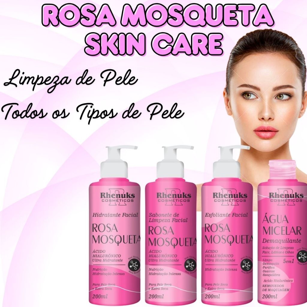 Tratamento Facial Skin Care Rosa Mosqueta  Anti Manchas Acne C/ Esfoliante Limpeza Completa Hidratante Pele
