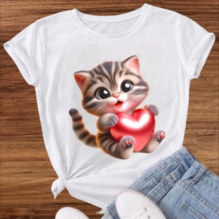 Camiseta Feminina Blusa Estampa Gatinho em Oferta na Shopee