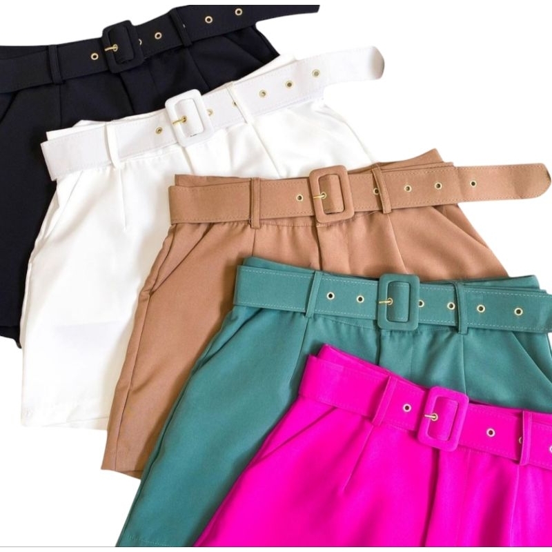 Kit 2 Short Alfaiataria Short Feminino Com Cinto Short Cintura Alta Short Feminino Preto