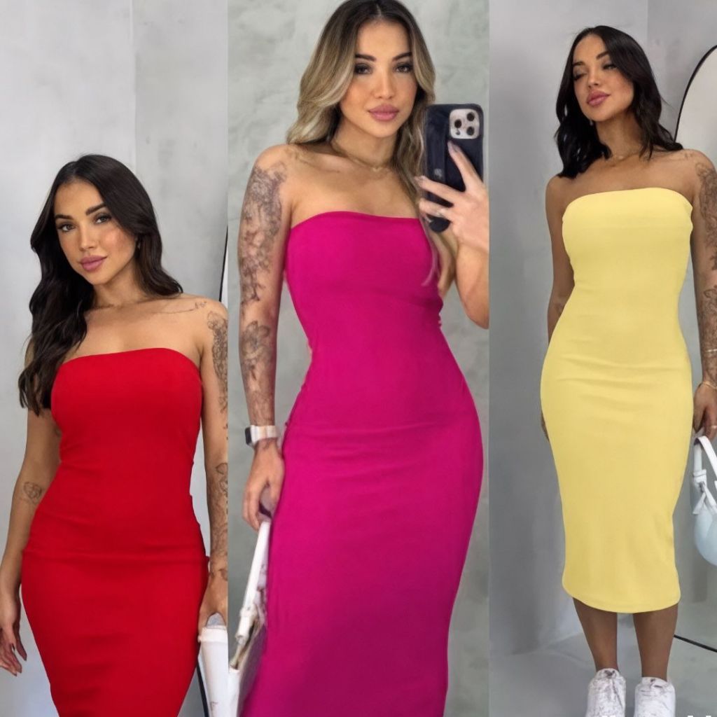 Vestido Midi Tomara que Caia Canelado - Elegância e Conforto em um Único Vestido! TECIDO ANARRUGA!