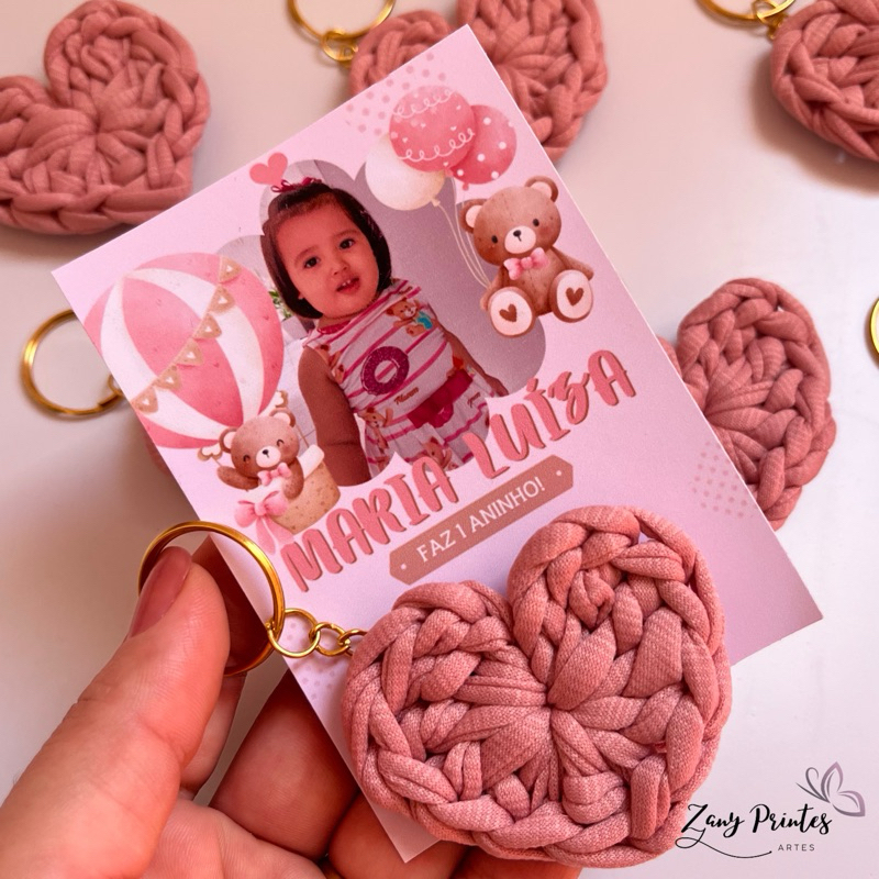 kit de chaveiro em fio de malha + Tag personalizado para lembrancinha de aniversário
