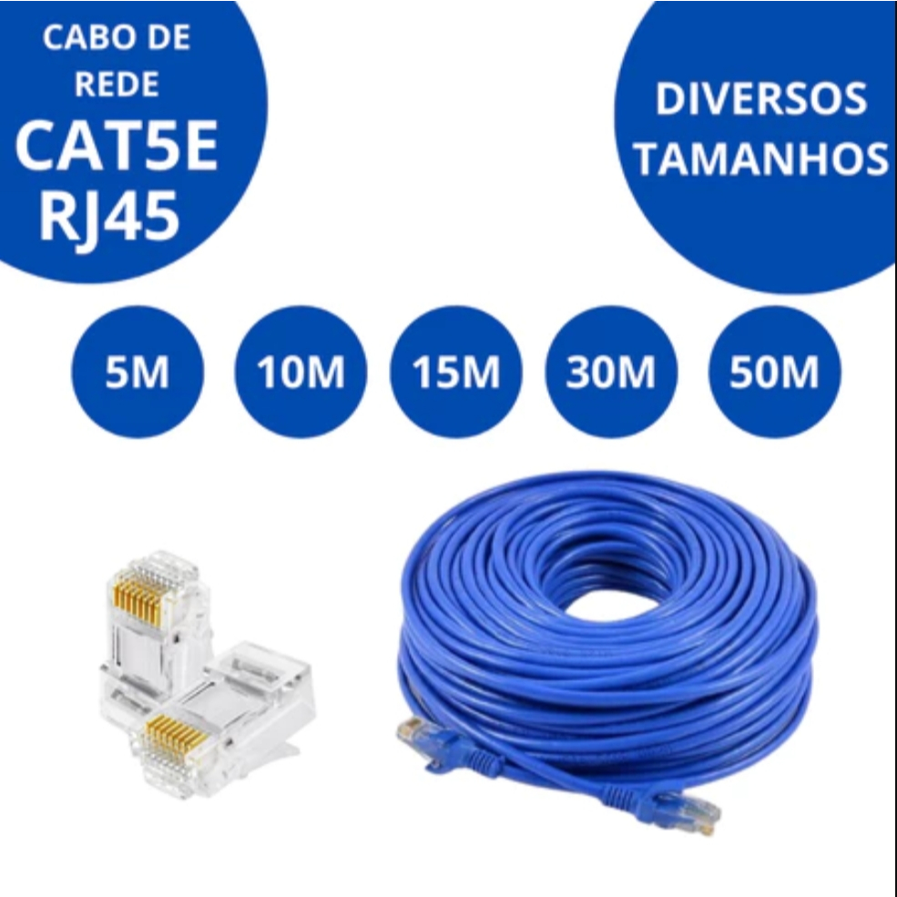 Cabo de rede conexão RJ45 Cat6 de 20 metros transmissão estável conector banhado em ouro