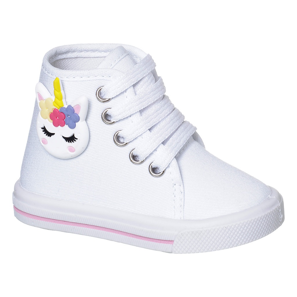 Tenis Casual Infantil Meninas Cano Alto Enfeite Unicornio