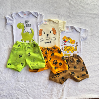 Conjunto Roupa Infantil Bebê Menino (Body + Short) | Suedine 100% Algodão em Oferta na Shopee