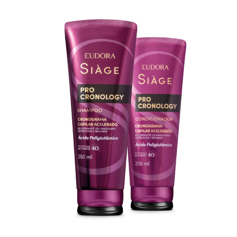 Combo Kit Siàge Pro Cronology: Shampoo 250ml + Condicionador 200ml Cronograma Capilar Eudora