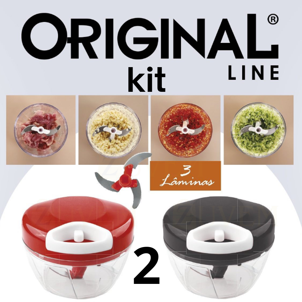 KIT 2 Processador de alimentos manual  3 Lâminas aço Inox 500ml Triturador de alho cores aleatorias