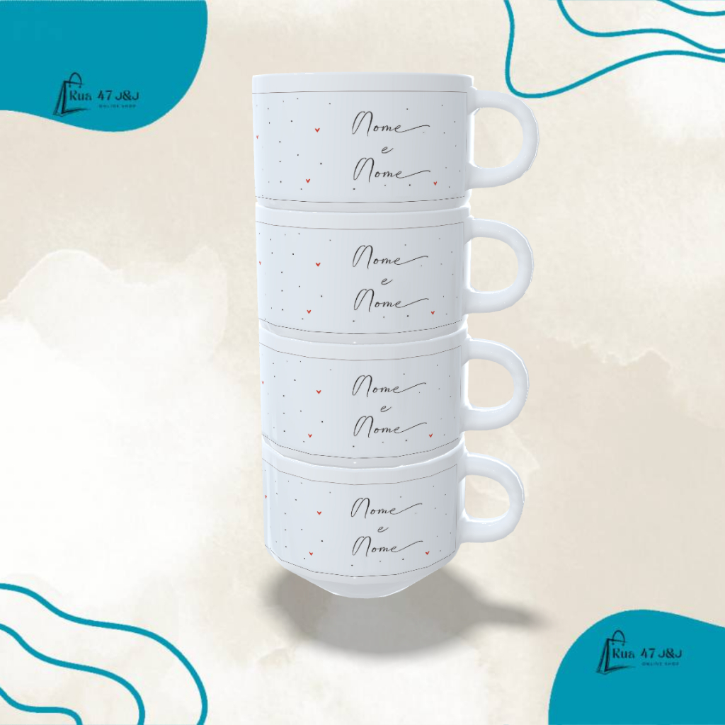 Kit de copo porcelana com alça Personalizada com Nomes - Casamento Ou sua arte dias  festa e eventos taças copos