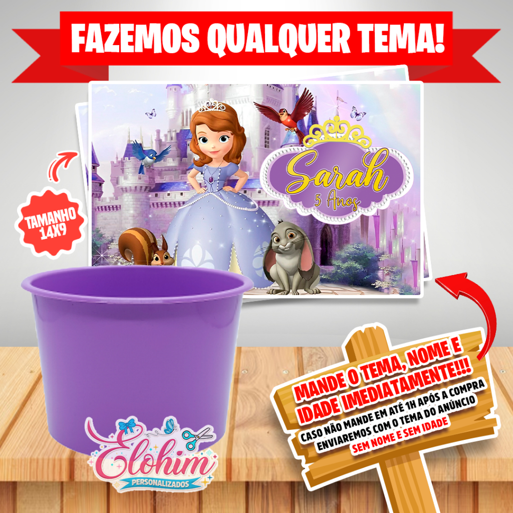 Rótulo Adesivo para personalizar Balde - Princesa Sofia