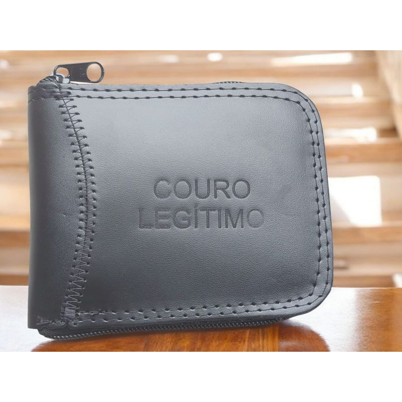 kit 5 carteiras  de couro em zíper contém porta moedas