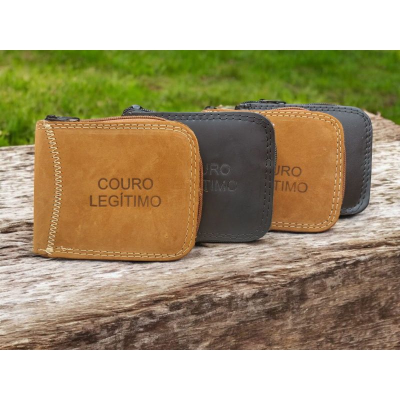 kit 5 carteiras  de couro em zíper contém porta moedas