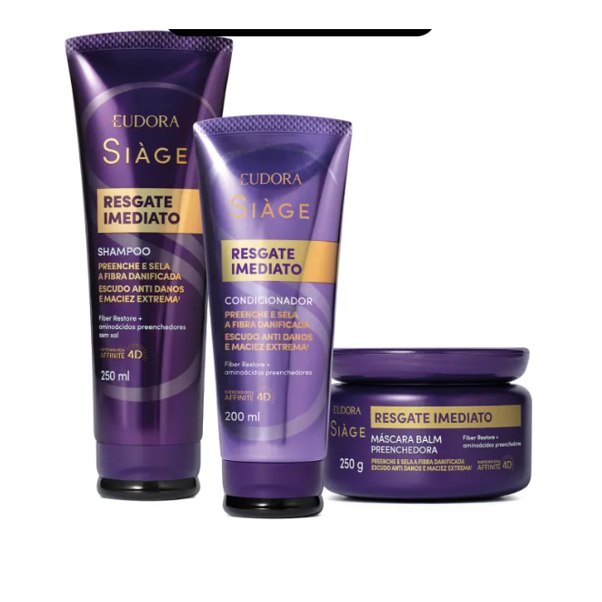 Combo Siàge Resgate Imediato: Shampoo 250ml + Condicionador 200ml + Máscara Capilar 250g Eudora
