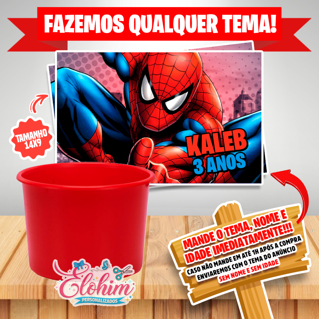 Rótulo Adesivo para personalizar Balde - Homem aranha