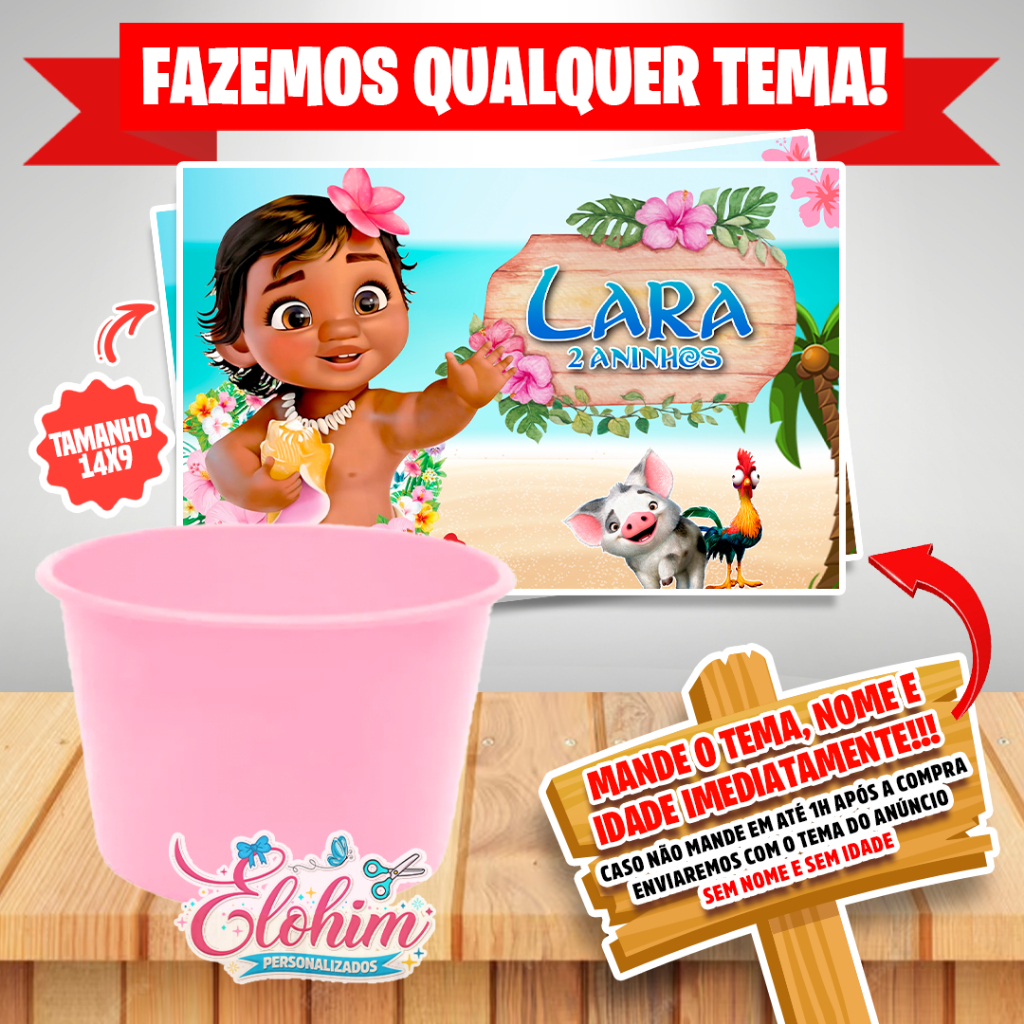 Rótulo Adesivo para personalizar Balde - Moana Baby