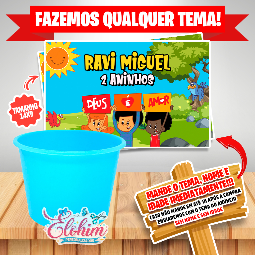 Rótulo Adesivo para personalizar Balde - 3 Palavrinhas